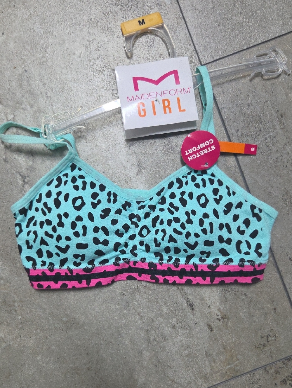 Maidenform Girl Teal Leopard Print Bralette with Pink Trim